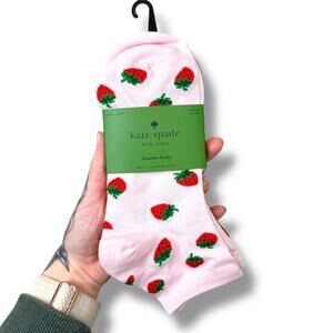 NEW Kate Spade New York Pink Red Strawberry Print 3 Pair One Size Quarter Socks